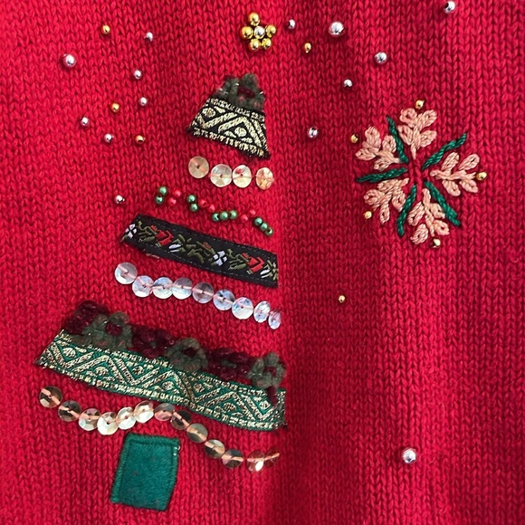 Christmas sweater button cardigan beaded sequins embroidered trees - Picture 1 of 12